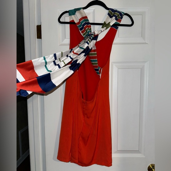 Lulus Joyful Red Orange Multi Striped Tie-Back Sleeveless Mini Dress XS Women’s - Picture 3 of 5